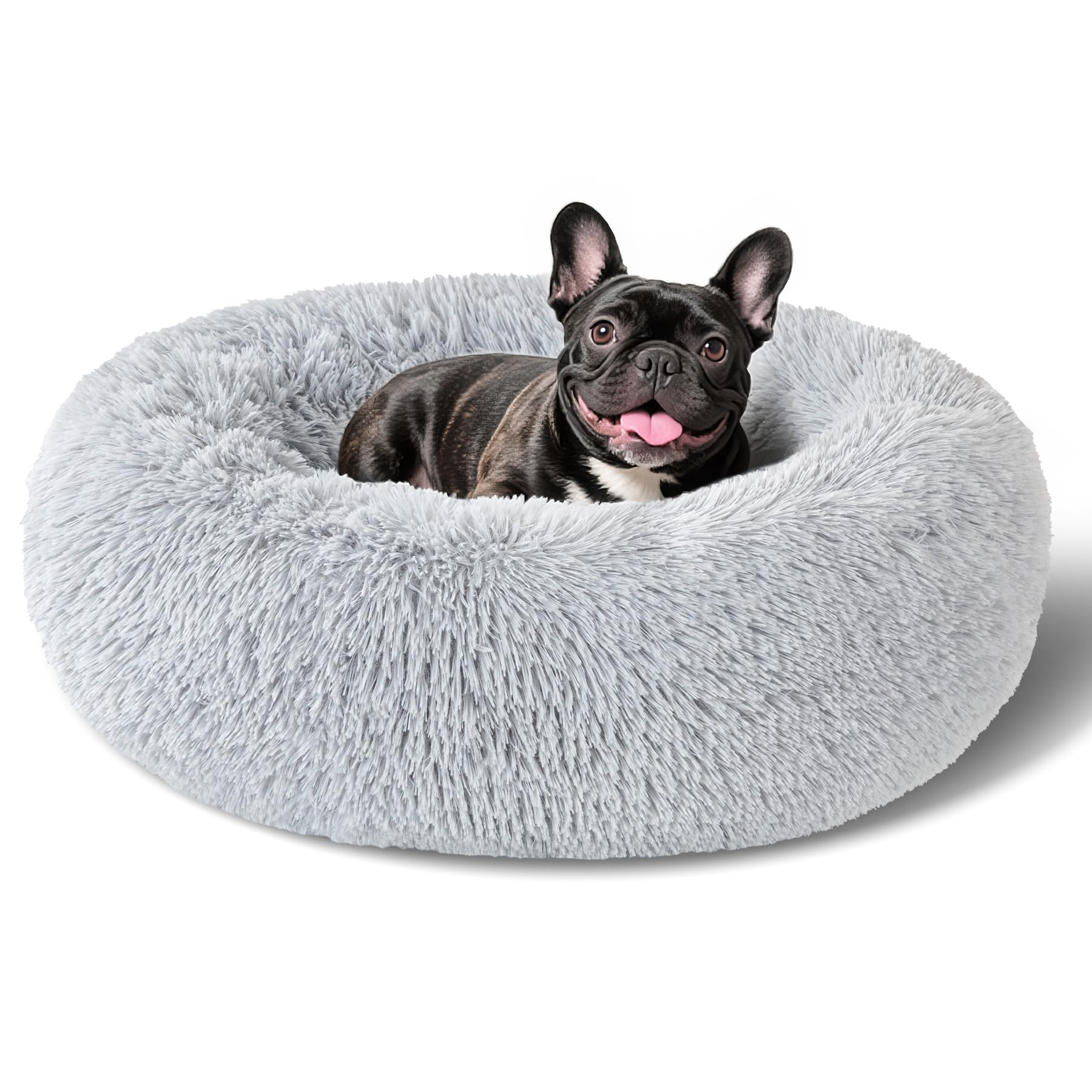 Cama Kimpets para perro, forma redonda donut, suave y lavable para mayor confort.