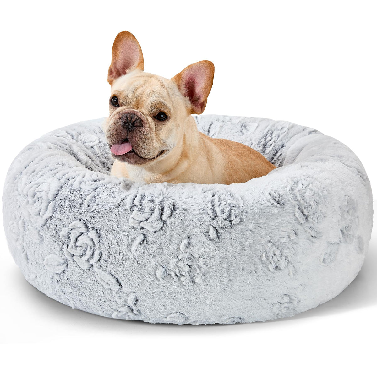 Kimpets cama redonda para perros rosa con felpa suave que acoge y favorece el descanso