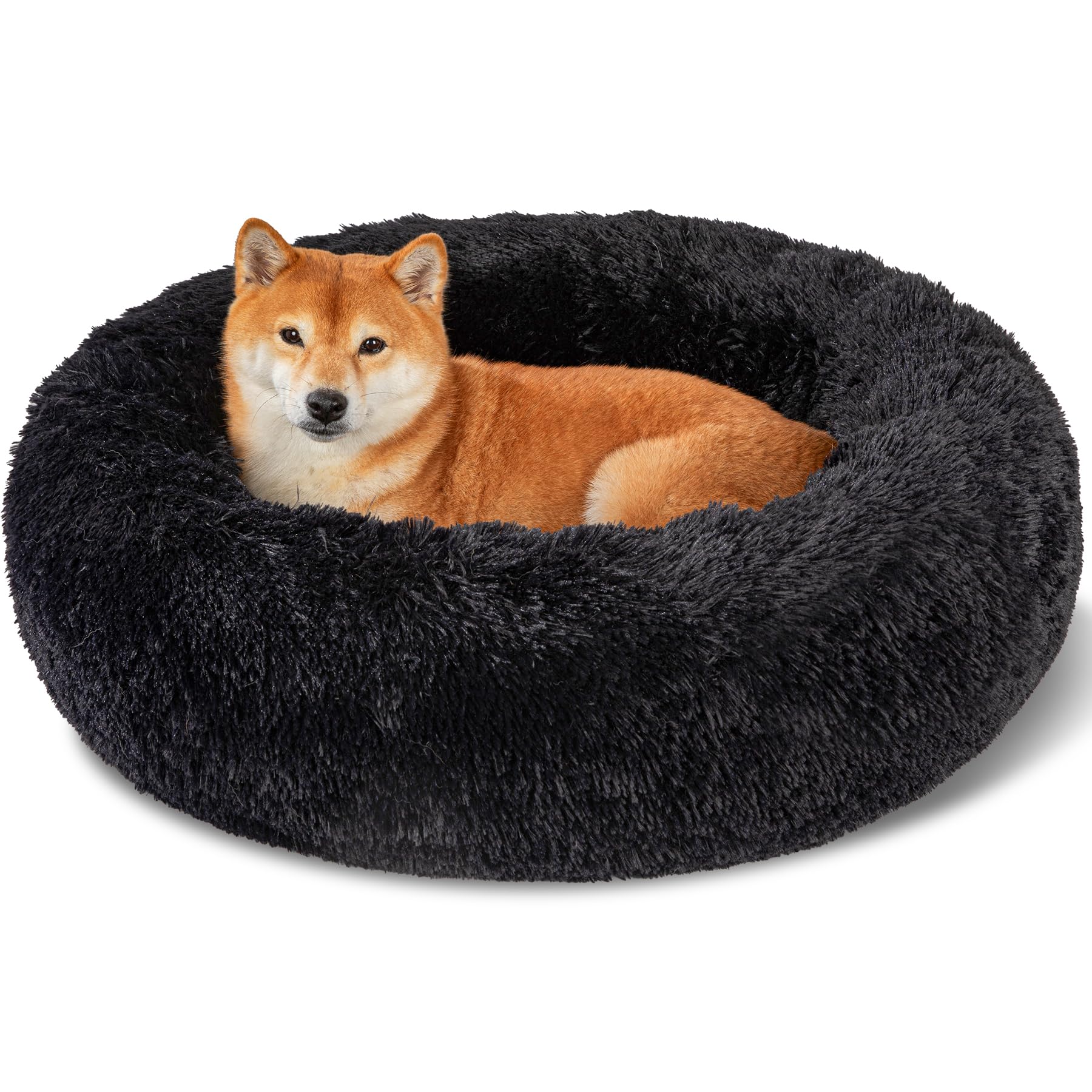 Cama Kimpets para perro redonda en negro, descanso cómodo y envolvente.