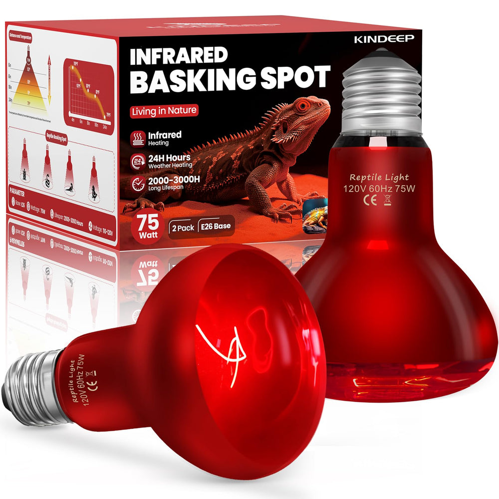 Lámpara infrarroja 75W KINDEEP para reptiles, calor cómodo y estable.