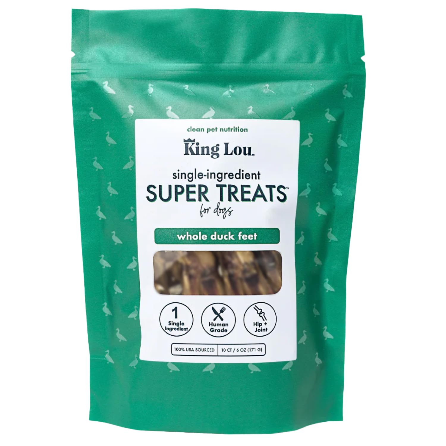 King Lou Pets patas de pato entero deshidratadas, higiene bucal para perros.