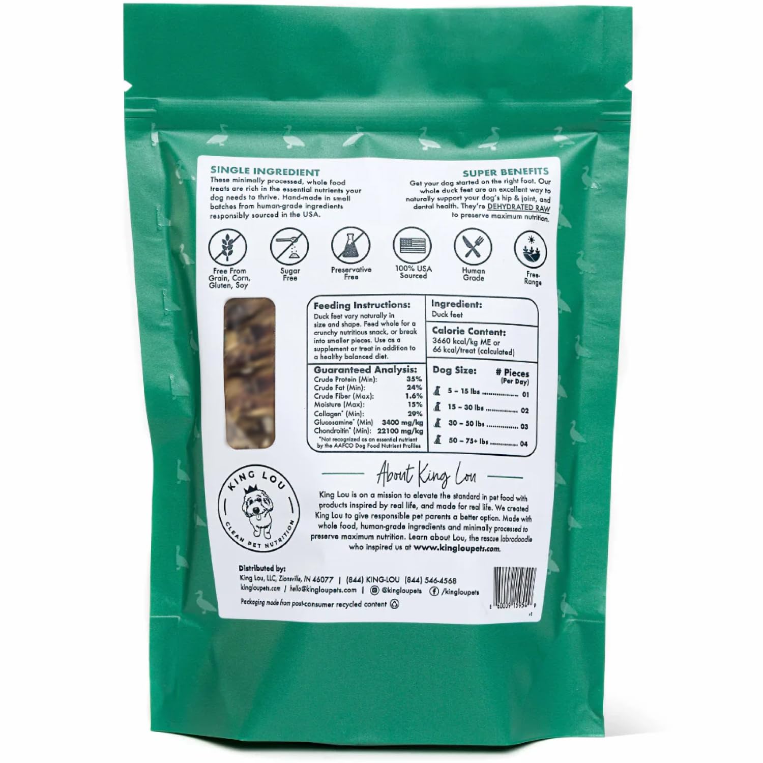 King Lou Pets patitas crujientes para premiar paseos diarios.