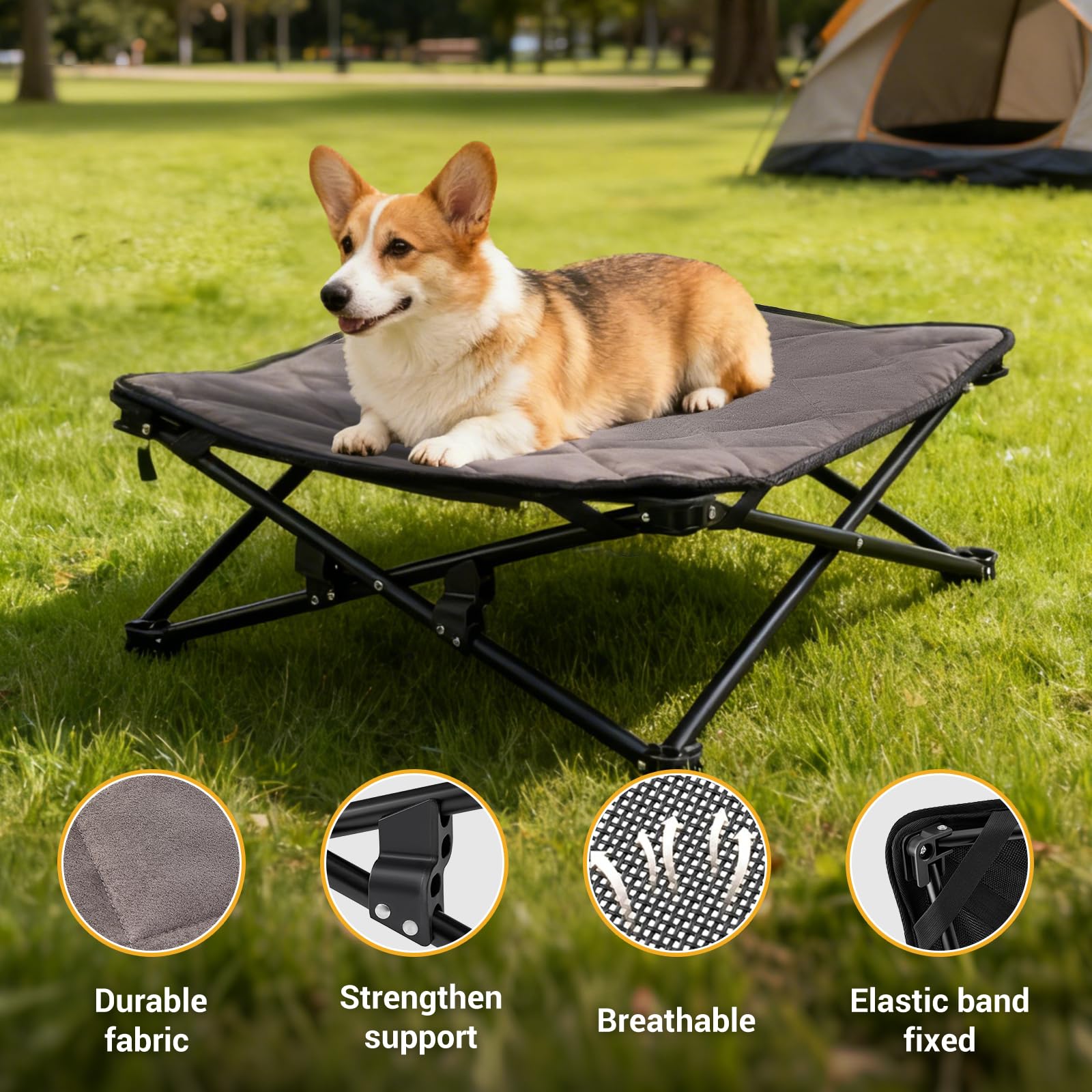 KingCamp cama para perros hasta 130 libras, diseño robusto para perros activos.