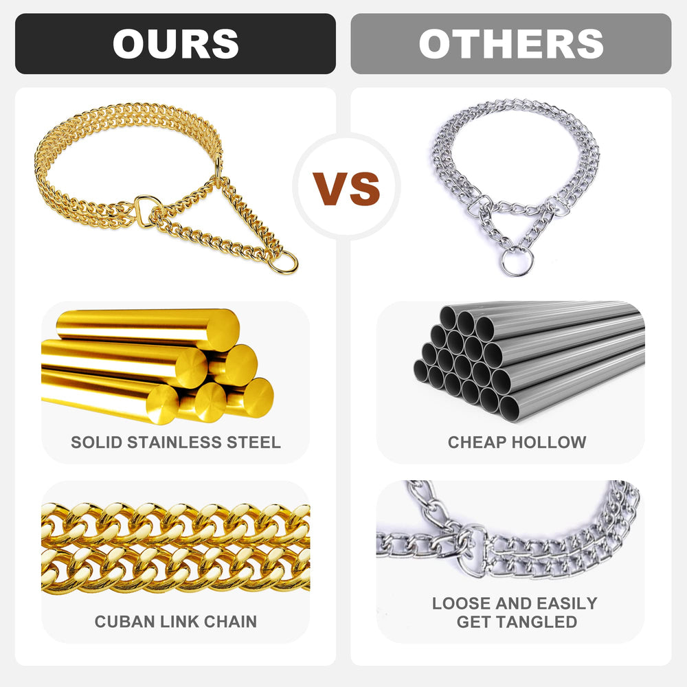 KINGOLDOGS collar-cadena oro 18k doble-fila: diseño robusto para perros activos.