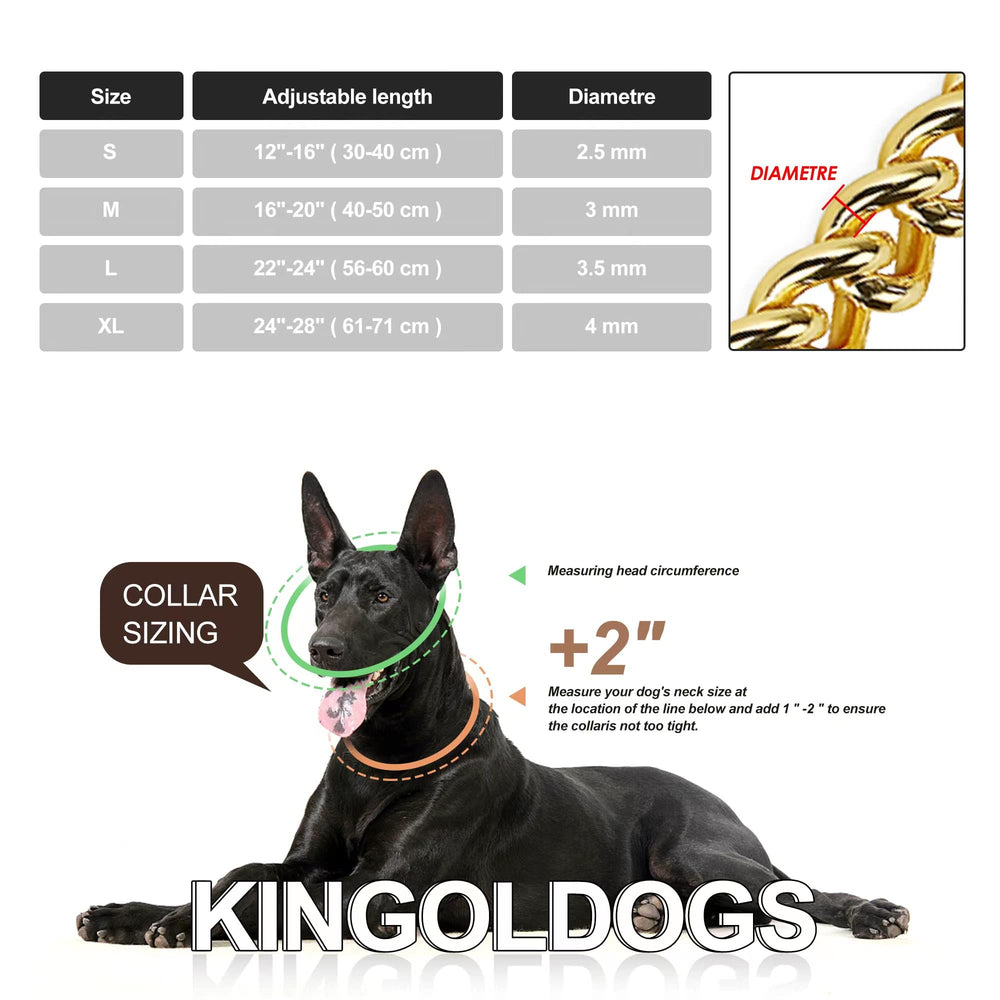 KINGOLDOGS collar-cadena oro 18k para perros grandes: ideal para paseos activos.
