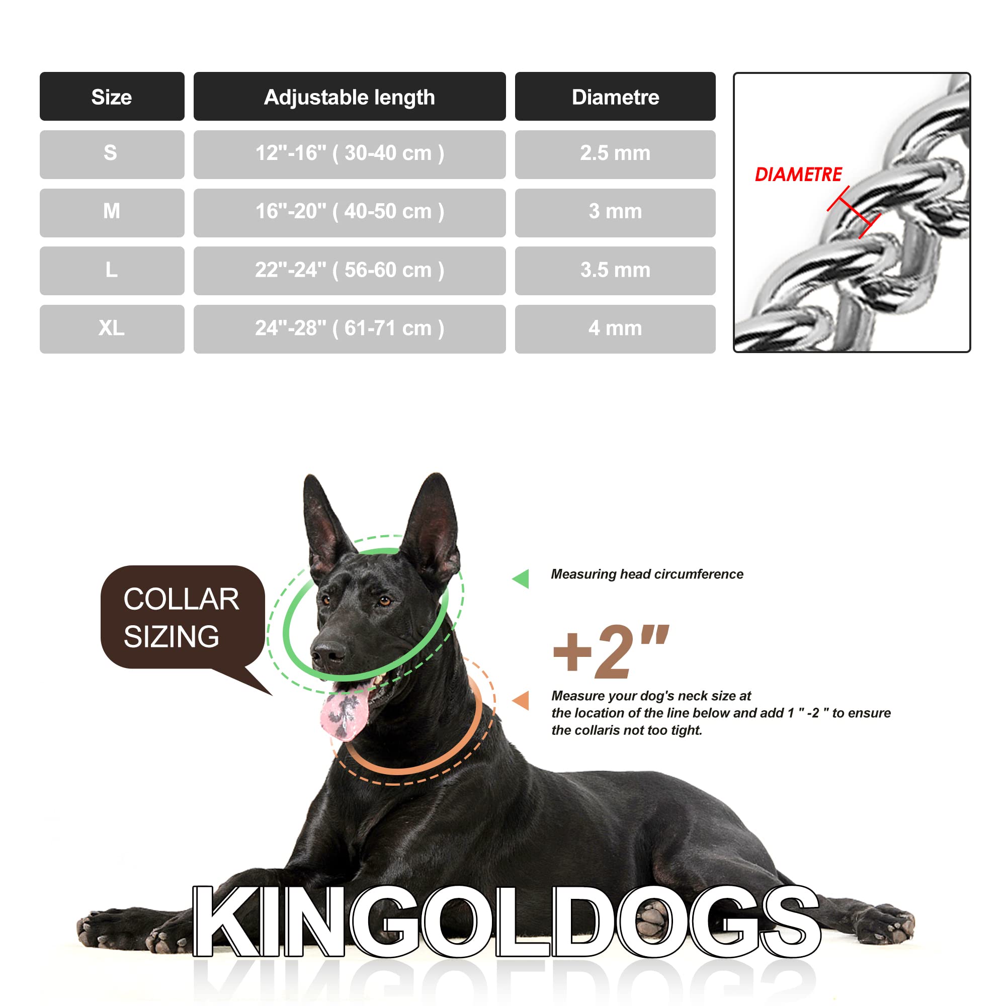 Kingoldogs collar plata robusto ideal para paseos y entrenamiento
