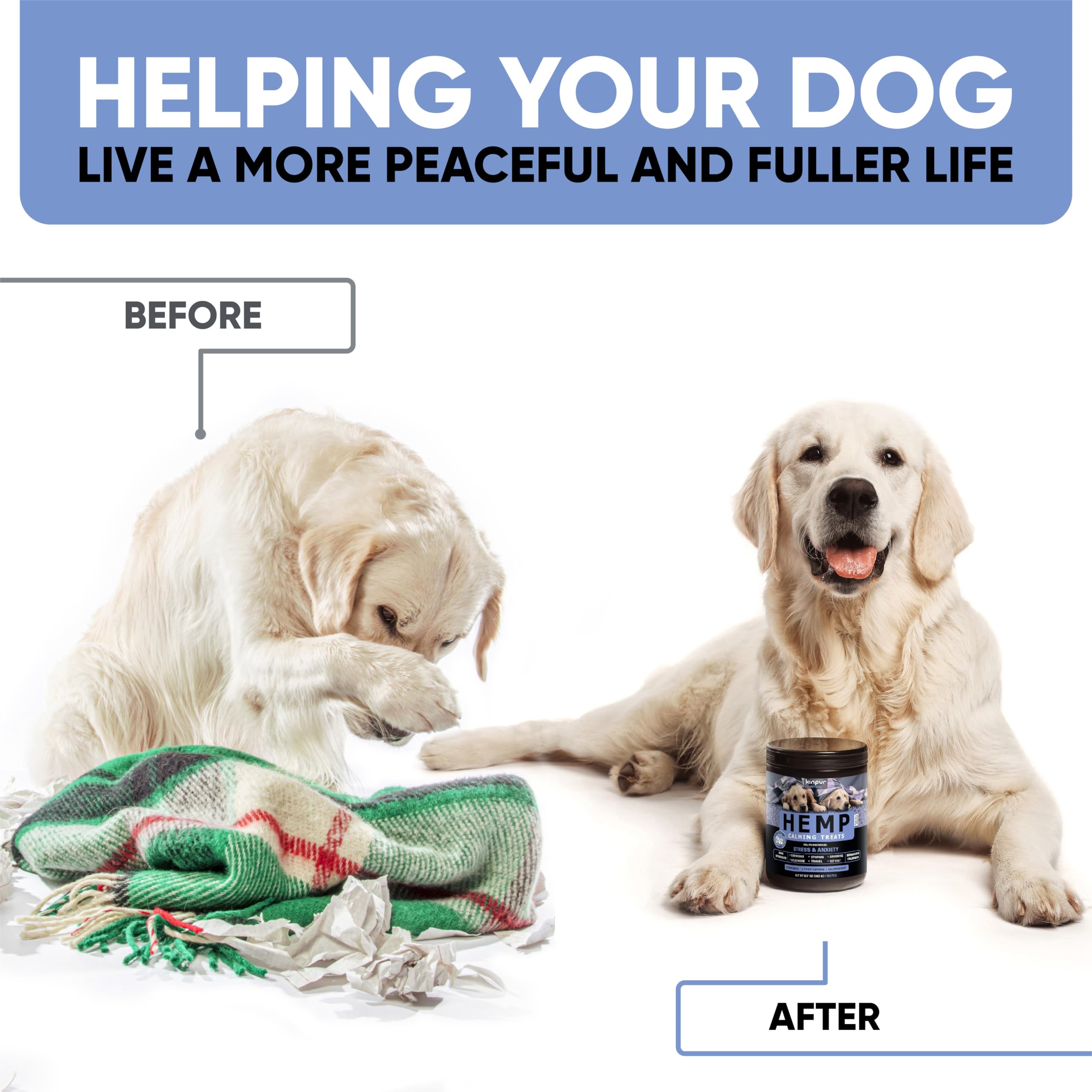 Kinpur Golosinas Relajantes para Perros, masticables, ideal para viajes en coche.