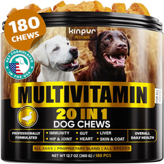 Kinpur Pet Care, empaque 20-en-1 para perros, apoyo diario de energía y salud.