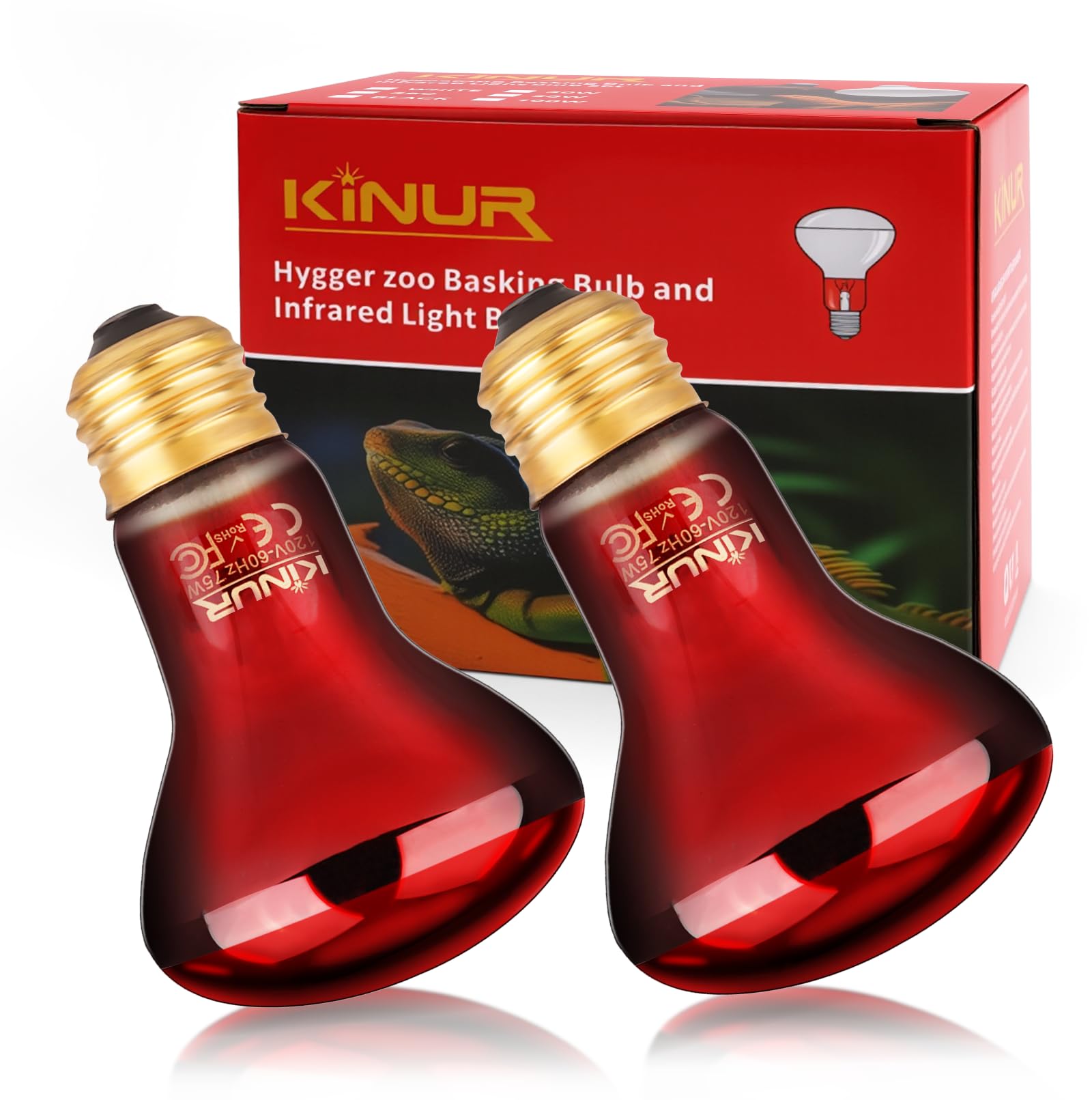 Kinur 75W lampara calor reptil terrario para calor estable