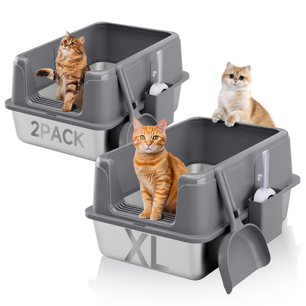 KISENG: caja de arena en acero inoxidable con amplio espacio para gatos grandes.