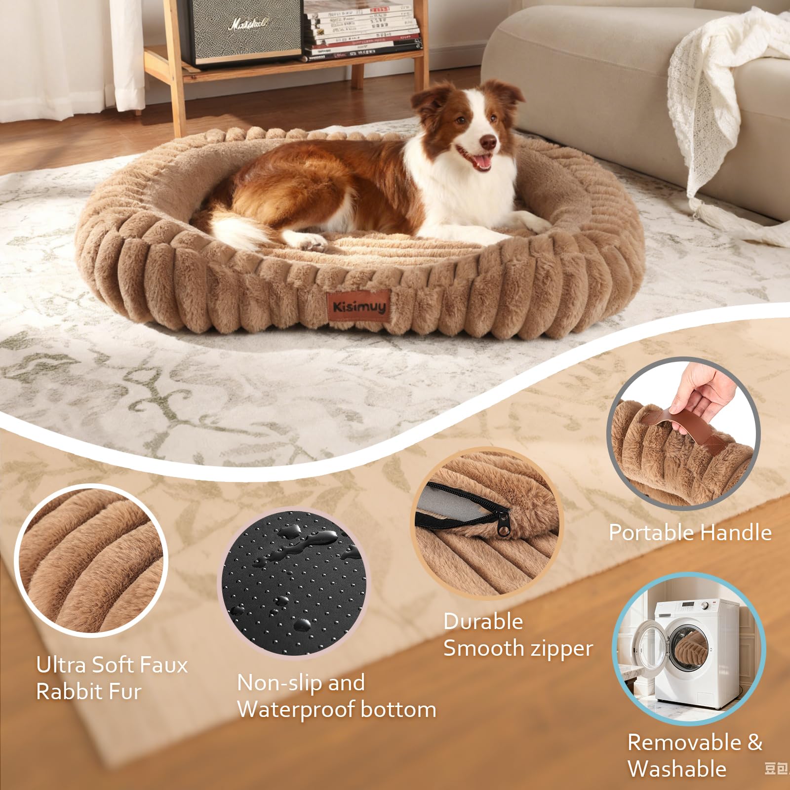 KISIMUY tejido-peluche-artificial suave, ideal para piel sensible de mascotas.