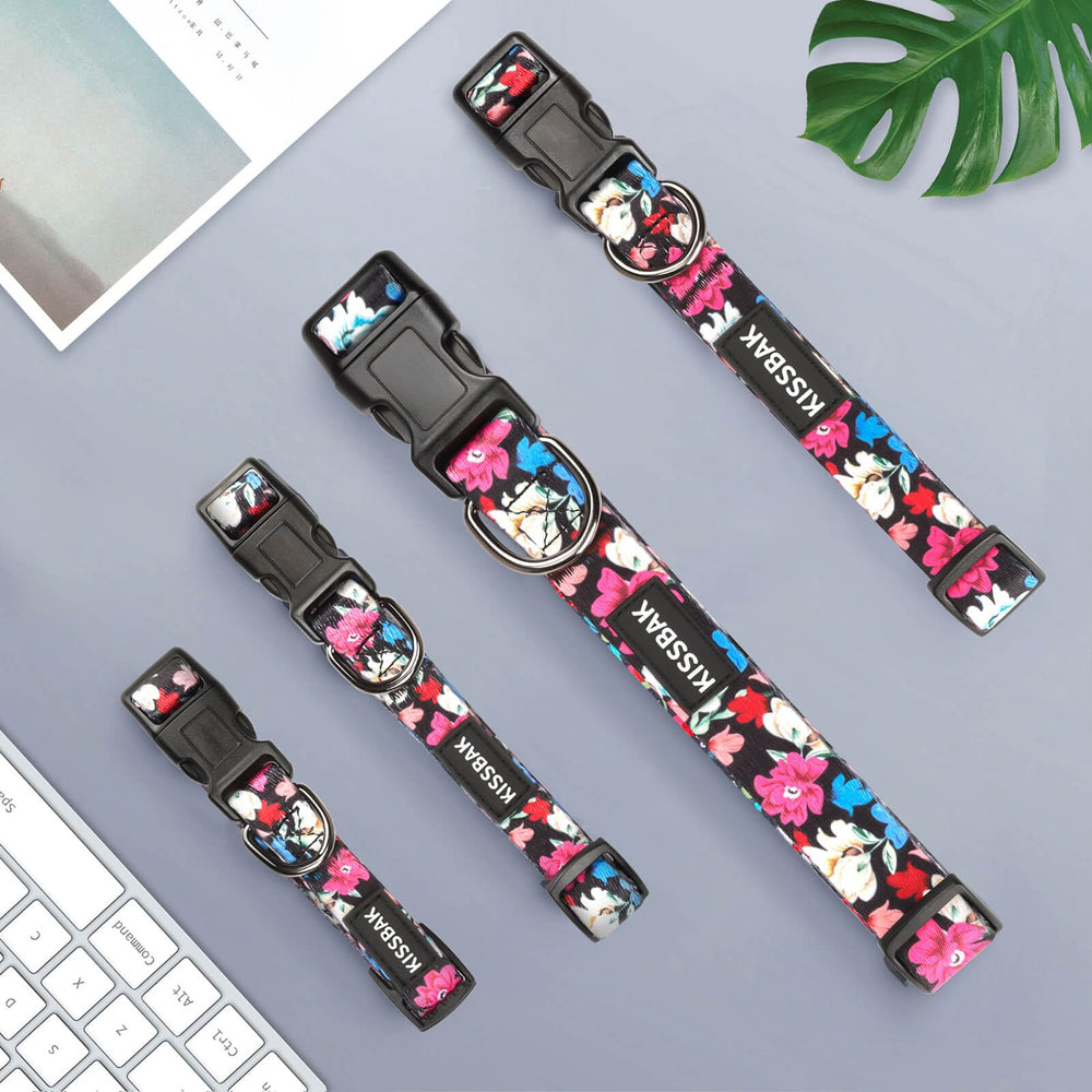 KISSBAK collar floral con hebilla de liberación rápida para uso diario seguro.