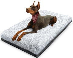 KISYYO cama perro ortopédica, tela velvet gris, confort suave para articulaciones