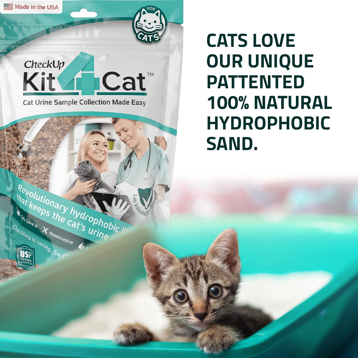 KIT4CAT cobertura hidrofóbica mantiene la orina en la superficie para tomar muestra.