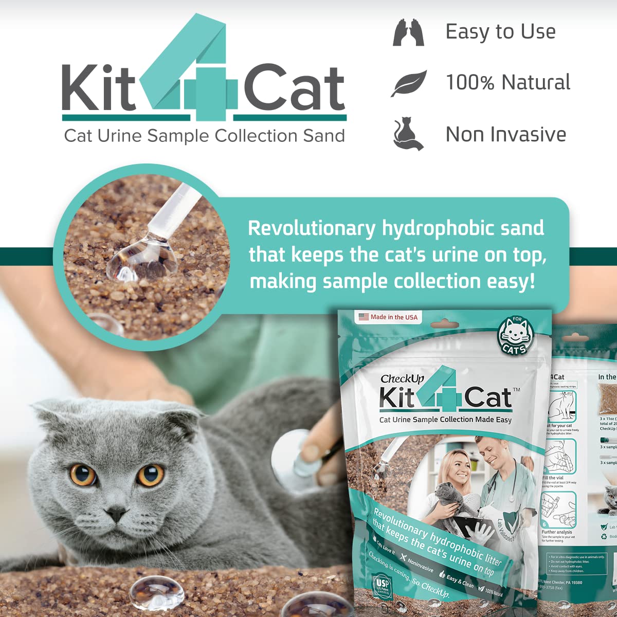 KIT4CAT envase de tres bolsas para un uso único.