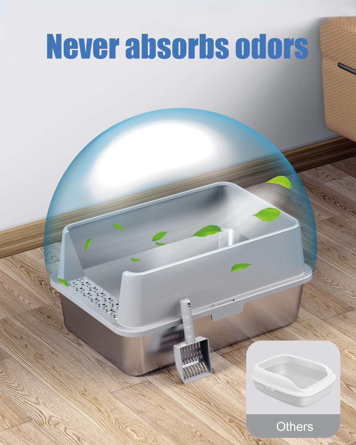 KITCATY caja de acero inoxidable XXL no absorbe olores, ideal en hogares con múltiples gatos.