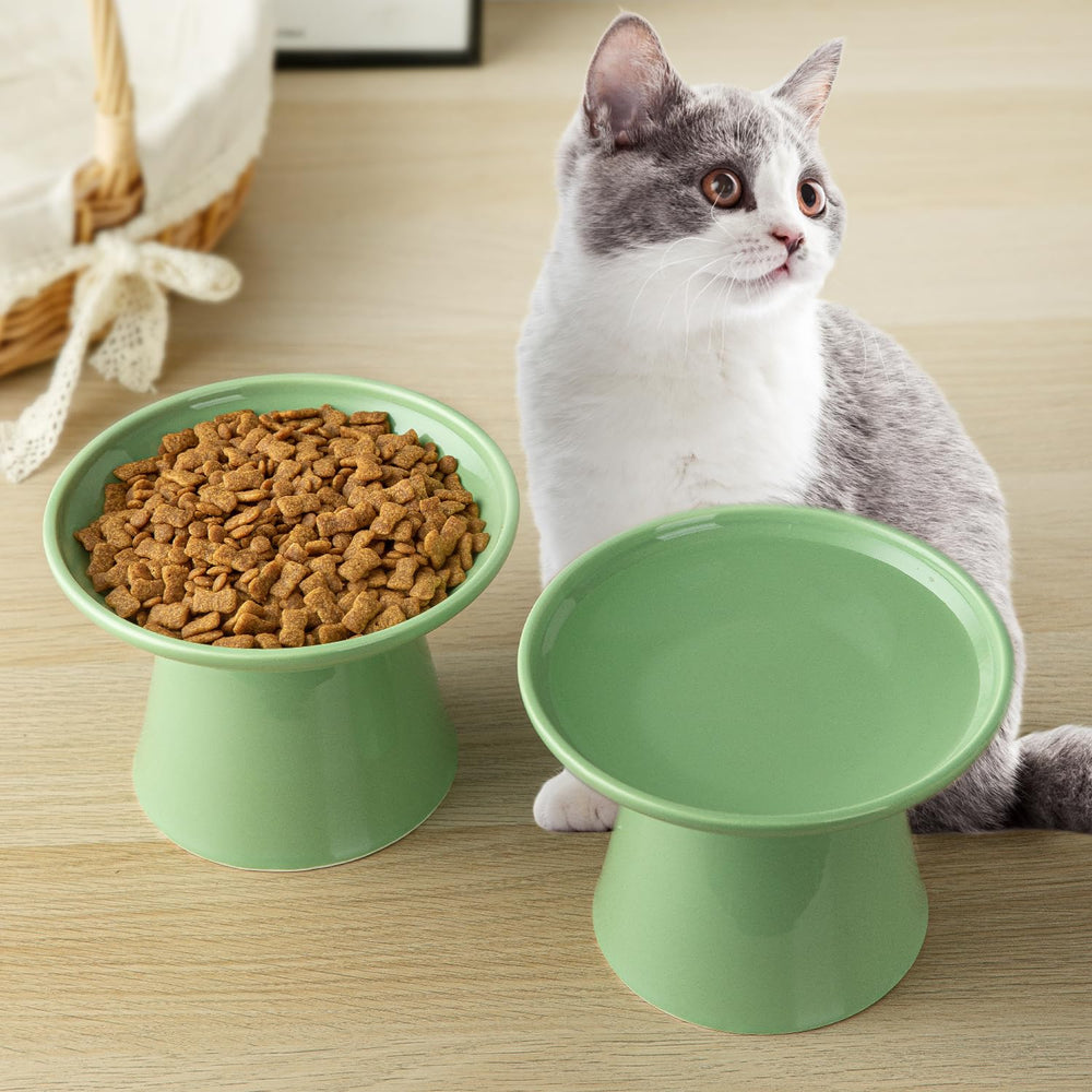 Kitchenlestar tazón gato cerámico alzado color verde suave para estilo y funcionalidad