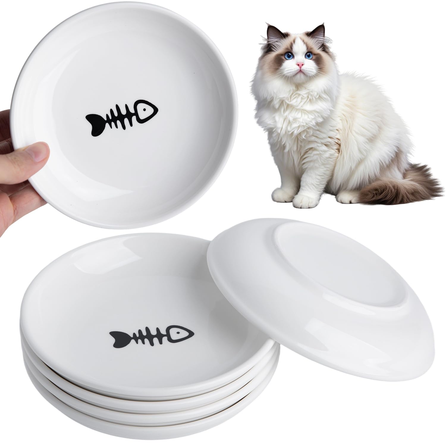 KitchenLestar tazones para gato con patrón de hueso de pescado, diseño atractivo.
