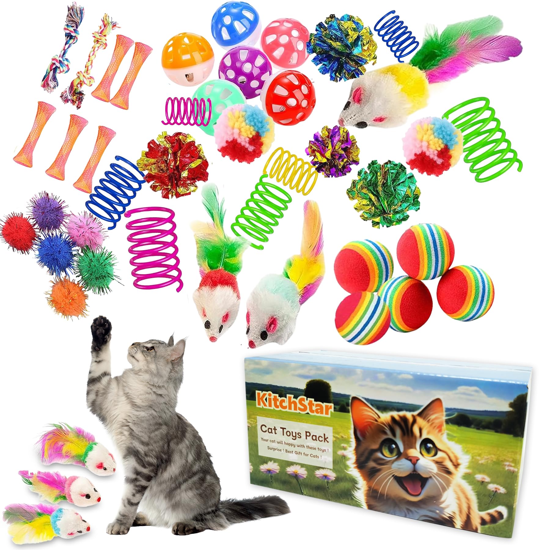 KITCHSTAR resortes-gatos-interior: estimulan curiosidad y ejercicio diario.