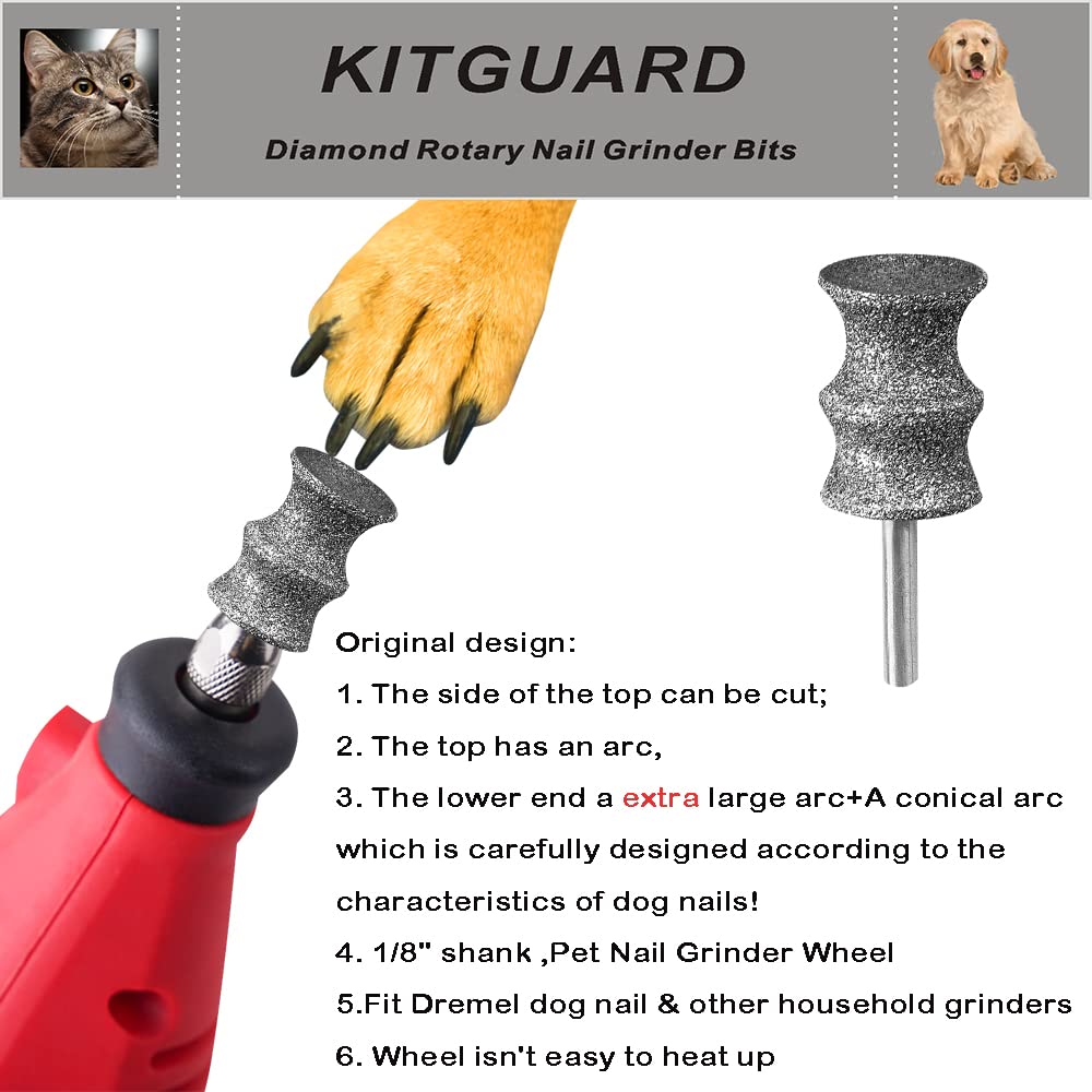 KITGUARD Accesorio diamante 1/8 pulg para Dremel para uñas de perros