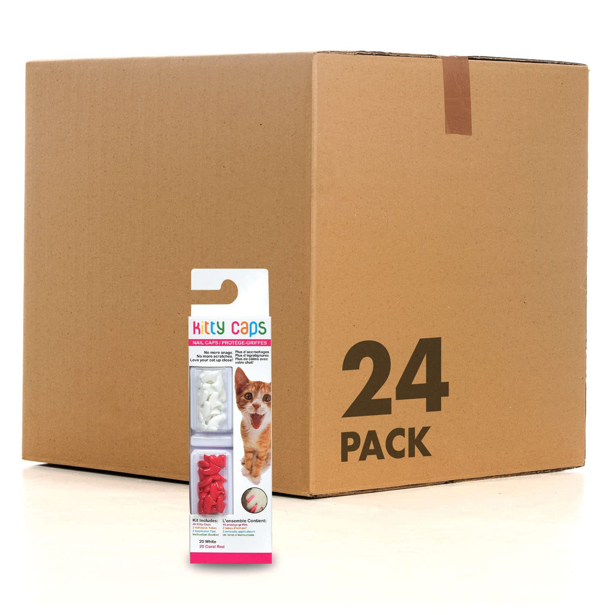 Kitty Caps coberturas de uñas para gato en blanco y coral, protegen muebles.