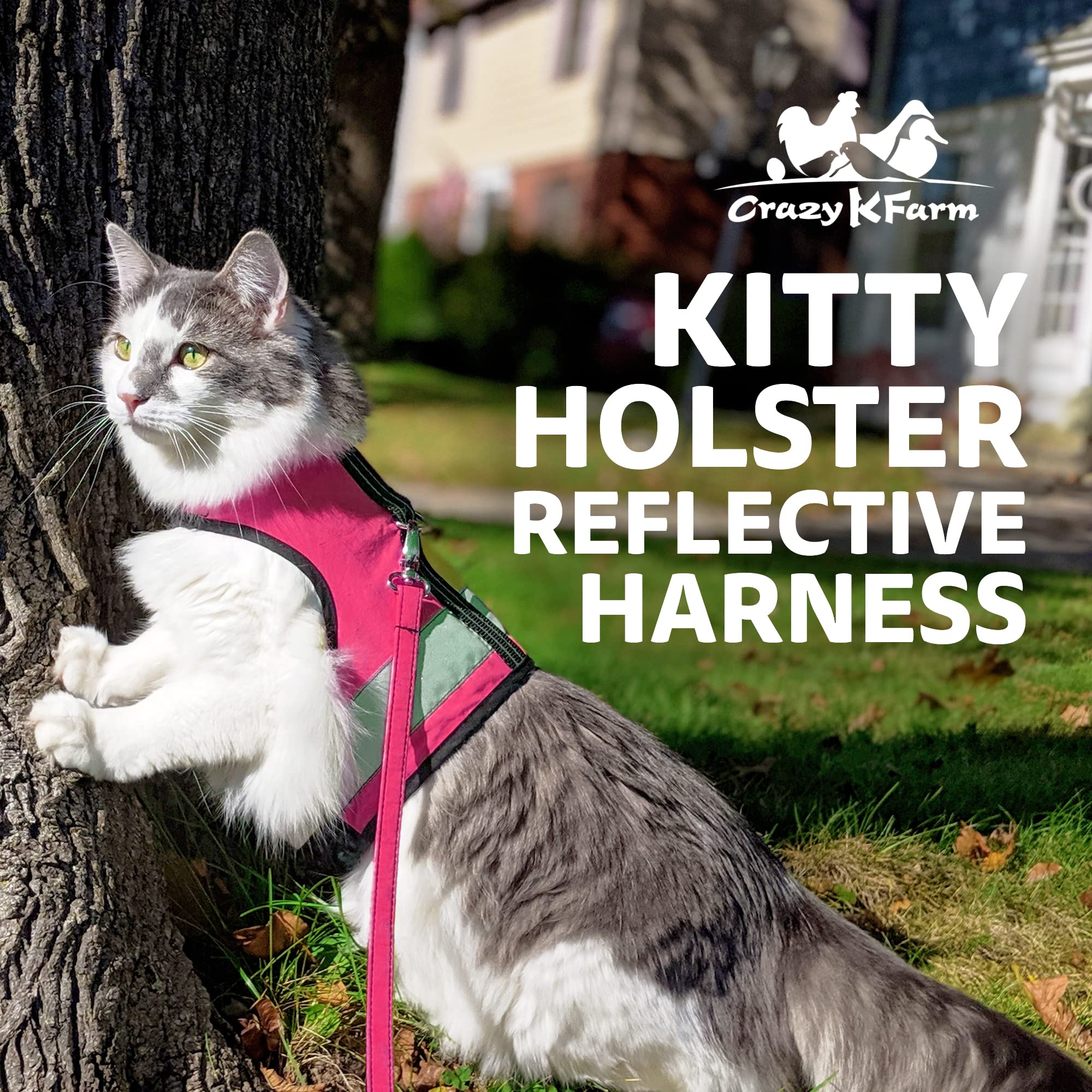 Arnés Kitty Holster con ajuste seguro para evitar que el gato se escape.