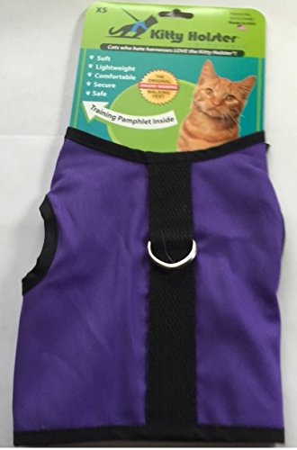 Kitty Holster arnés de gato morado, cómodo y seguro para paseos.