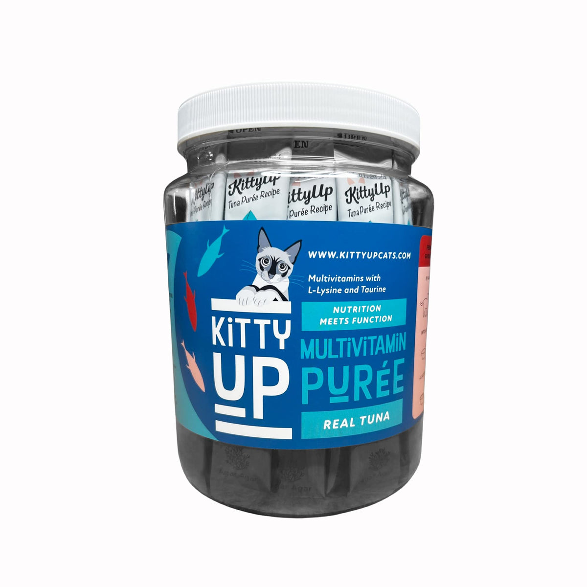 Kitty Up atún real puré con Lysina y Taurina para gatos de interior, sabor natural.