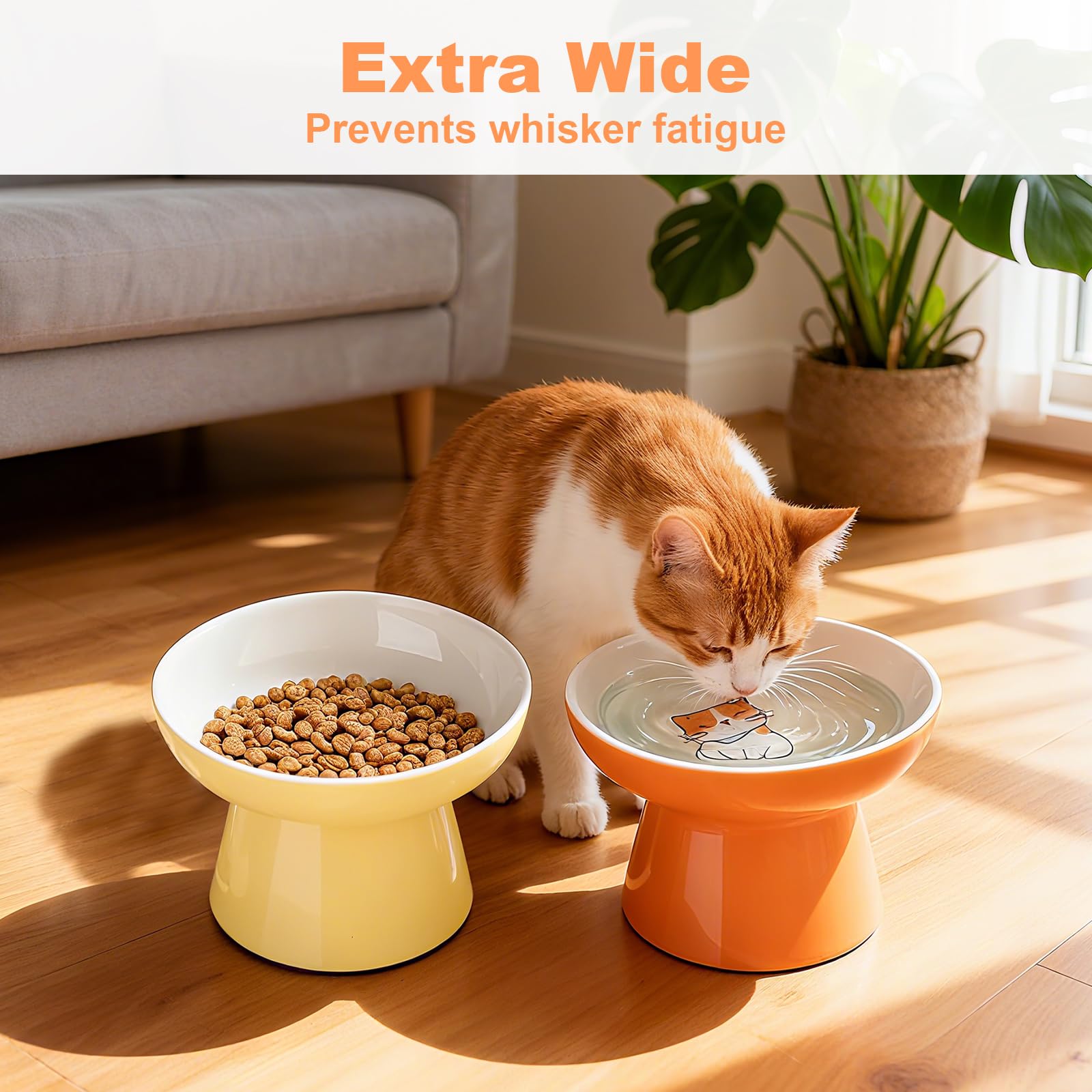 KittyDine colores vivos facilitan distinguir dos cuencos para agua y comida.
