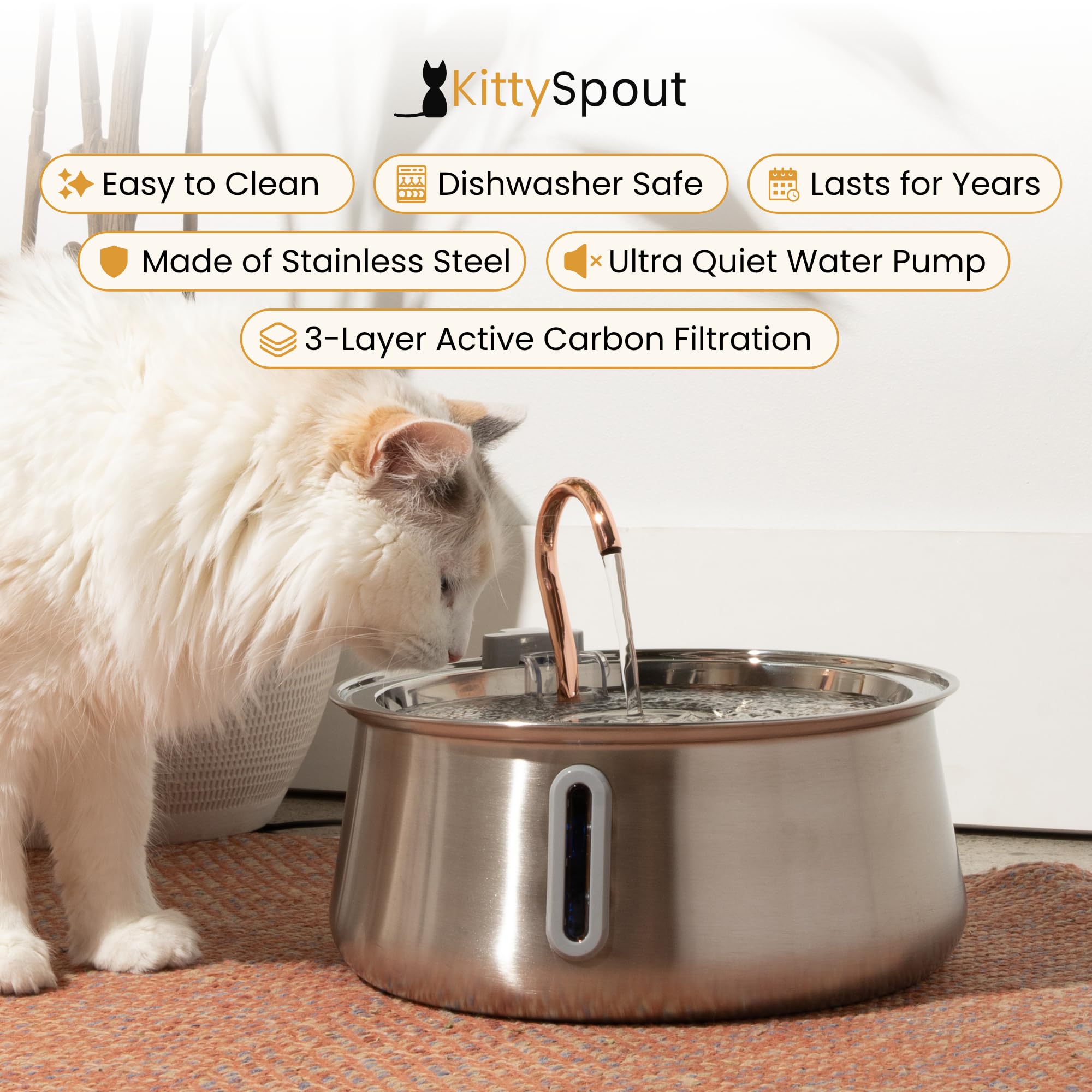 KittySpout acero 304 higiénico, fácil de limpiar y mantener.