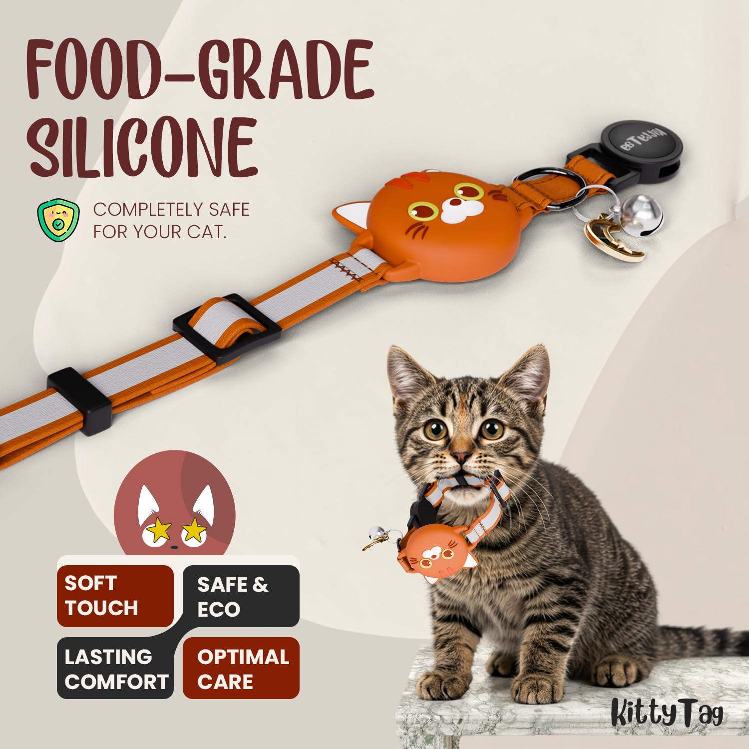 KittyTag collar con cierre de liberación seguro para equilibrio entre seguridad y libertad.