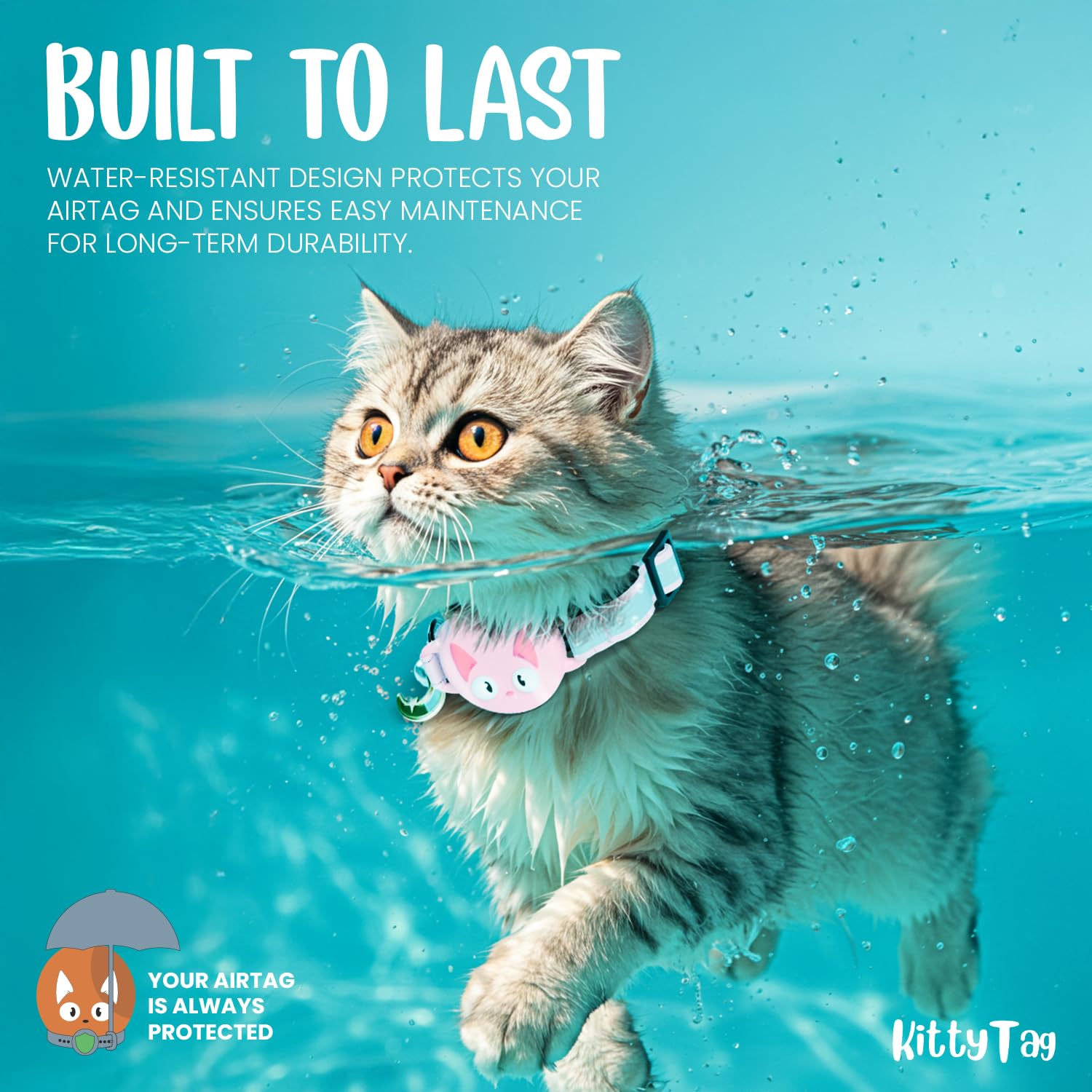 Collar KittyTag AirTag diseño ligero y cómodo para gatos activos.