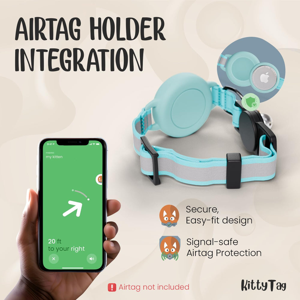 KittyTag collar AirTag dorso: alta visibilidad y seguridad al aire libre.