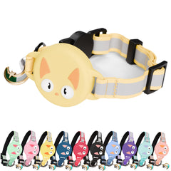 KittyTag collar AirTag holder amarillo, primer plano, seguridad para la ubicación del gato.