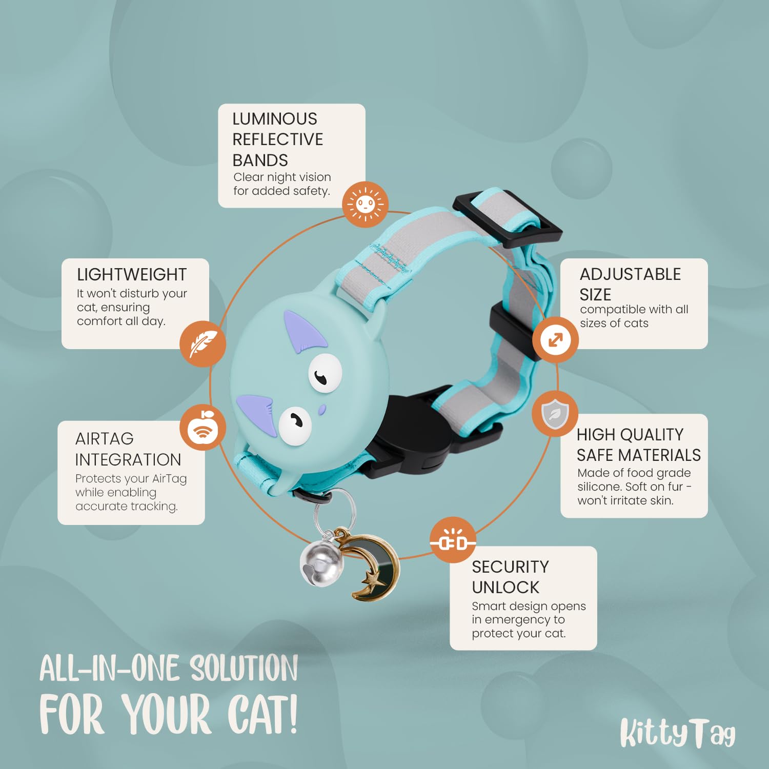 KittyTag collar AirTag tamaño 9-12: ajuste cómodo para gatos de tamaño medio.