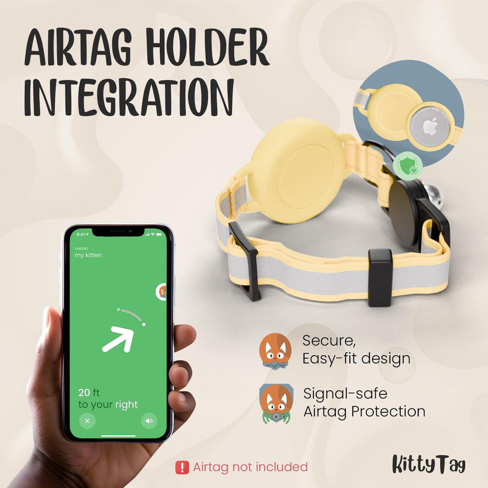 KittyTag collar reflectivo amarillo, buena visibilidad nocturna para paseos.