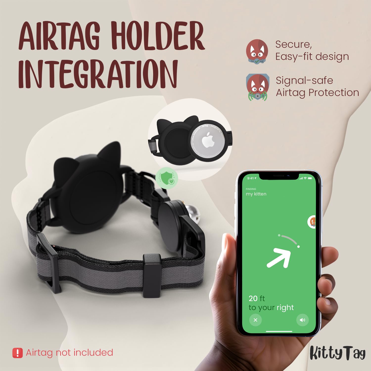 KittyTag collar reflejante luminoso mejora la visibilidad nocturna