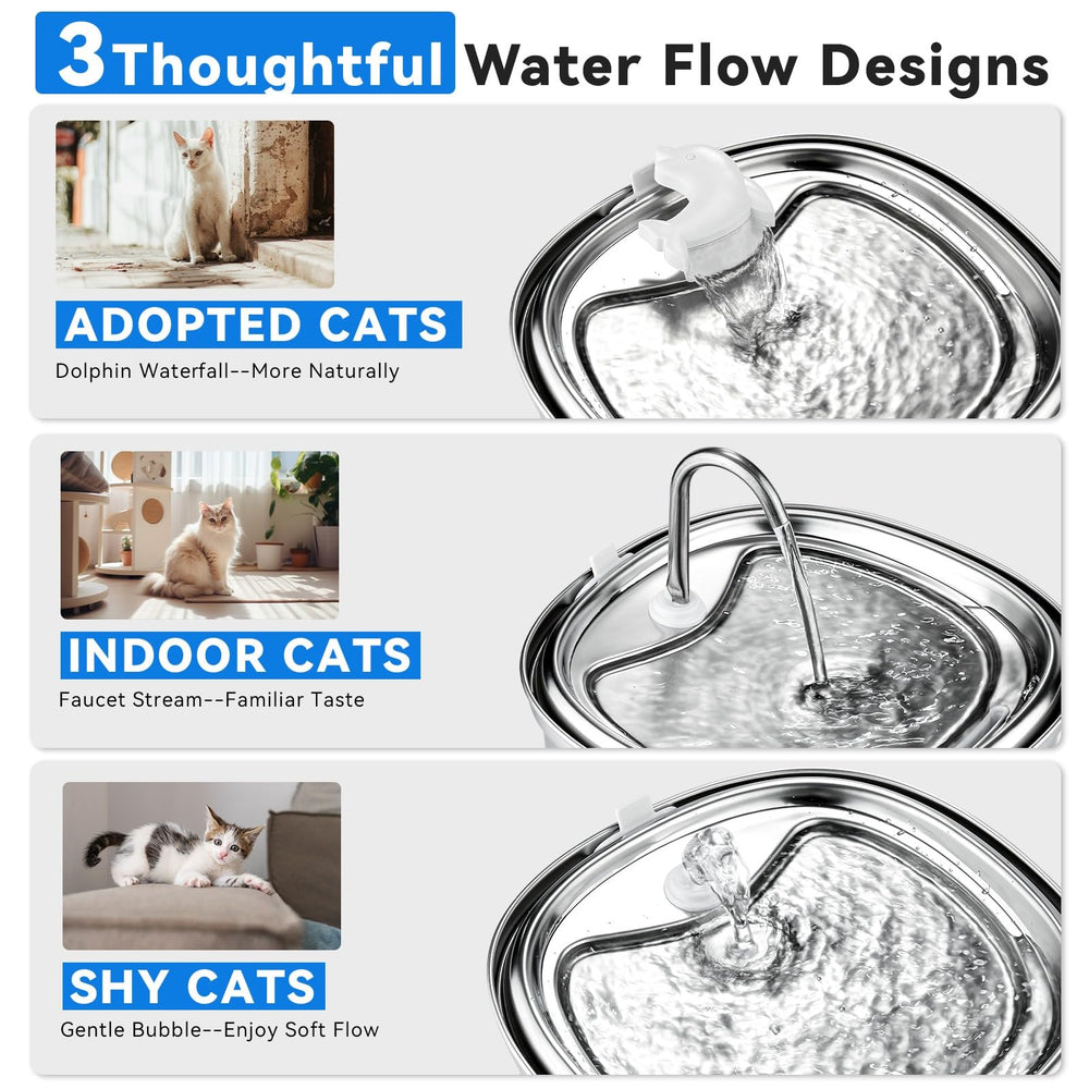Tres modos de flujo en KiwiLove Fontana animan al gato a beber.