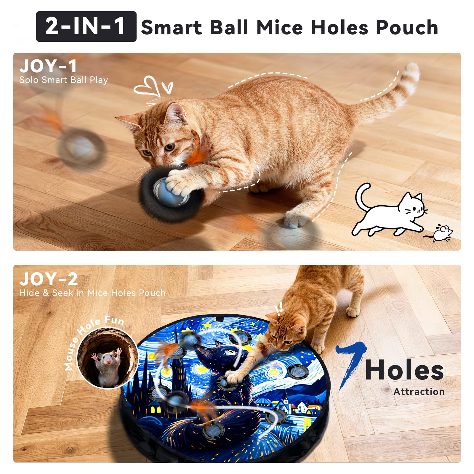 KiwiLove Juguete Gato Interactivo: tapete con 7 agujeros para acertijos estimulantes.