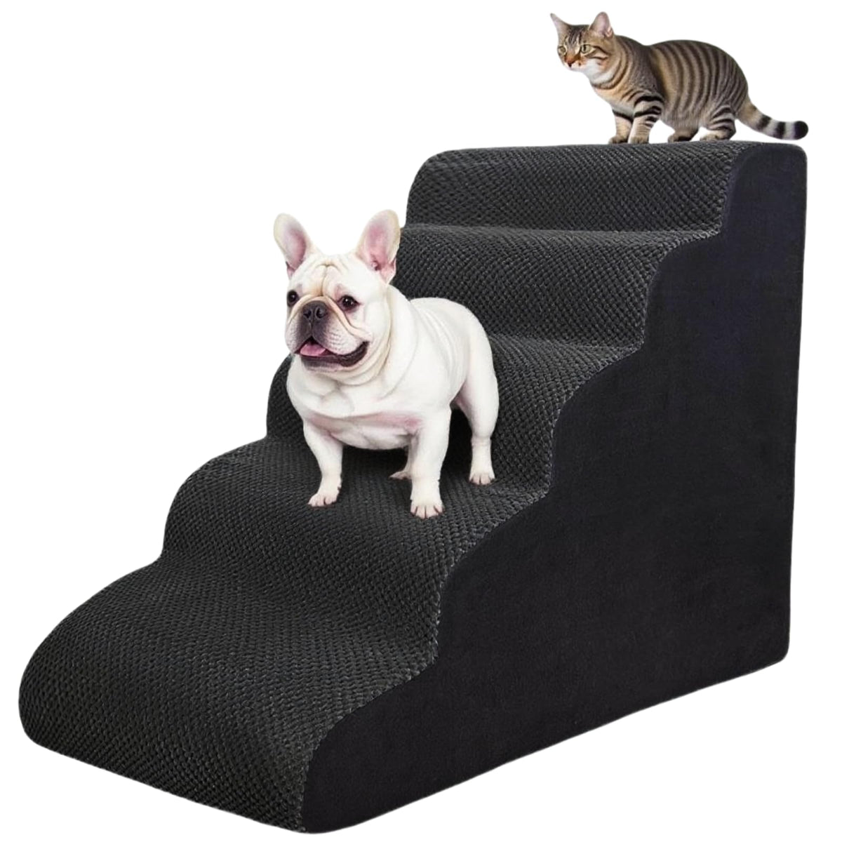 KIWIWOOF escalera de 5 pasos, frontal, facilita el acceso a la cama alta.