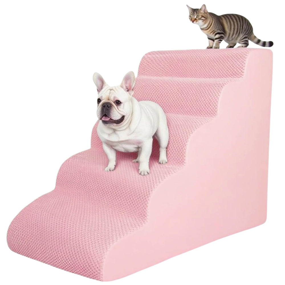 KIWIWOOF escalera para mascotas 5 pasos en rosa facilita subir a camas altas con comodidad