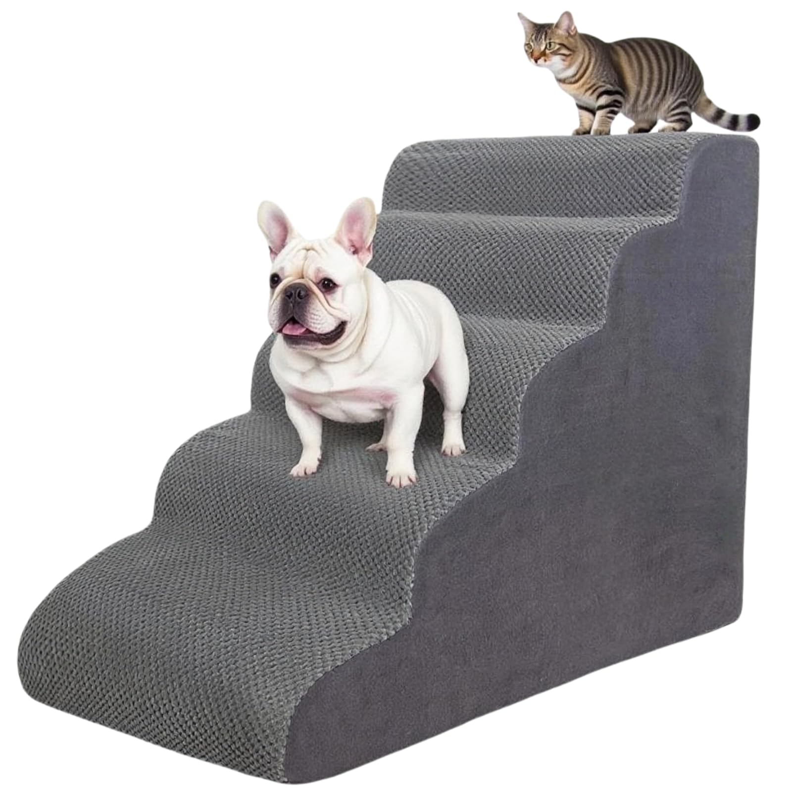 KIWIWOOF escalera de 5 pasos para perro en cama alta, acceso seguro.