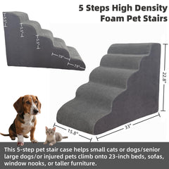 KIWIWOOF escalera de 5 pasos para perro en sofá, subida fácil.