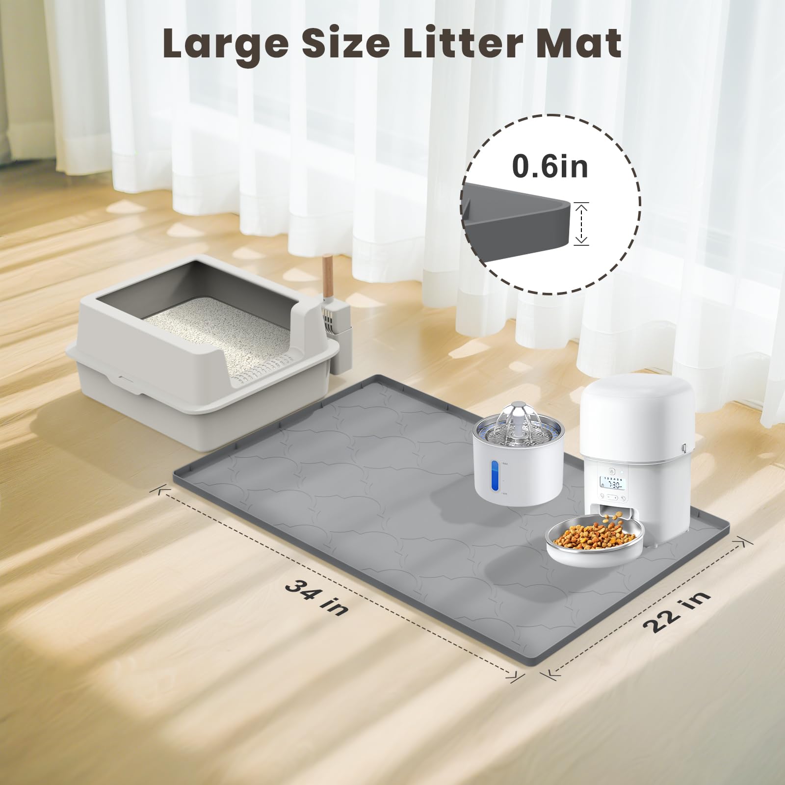 KIXCVDM alfombrilla para uso doble gris, adecuada para bandeja y comederos.