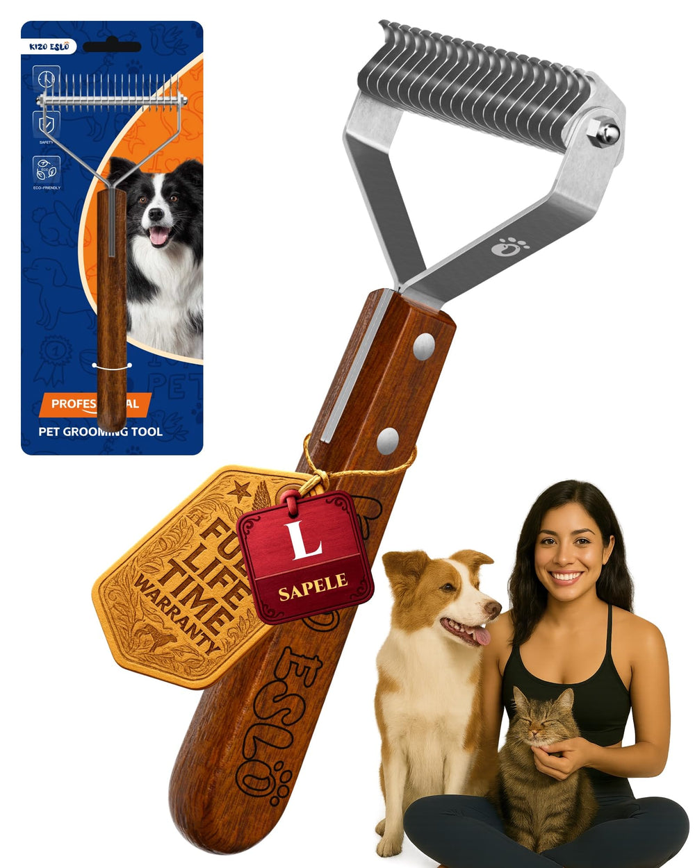 KIZO ESLO cepillo-deslanado para perros con 20 hojas, suave y eficaz