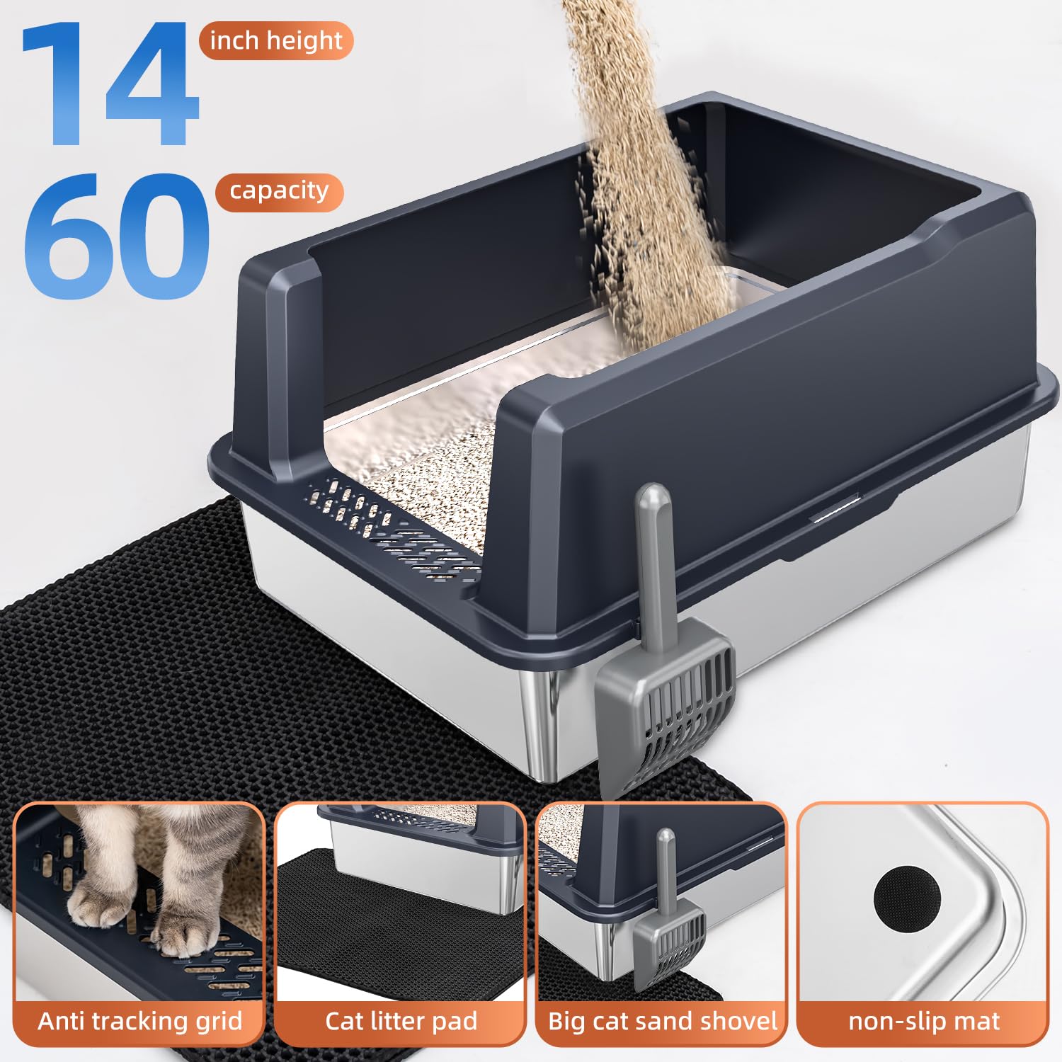 kmnsun caja de arena inoxidable xxxl evita olores tras la limpieza