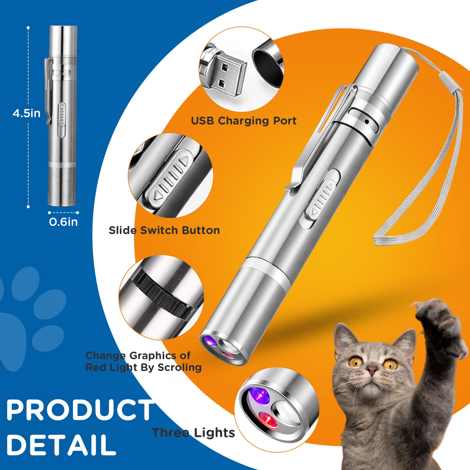 Koackl puntero-gato-carga-usb-integrada facilita recarga rápida sin baterías