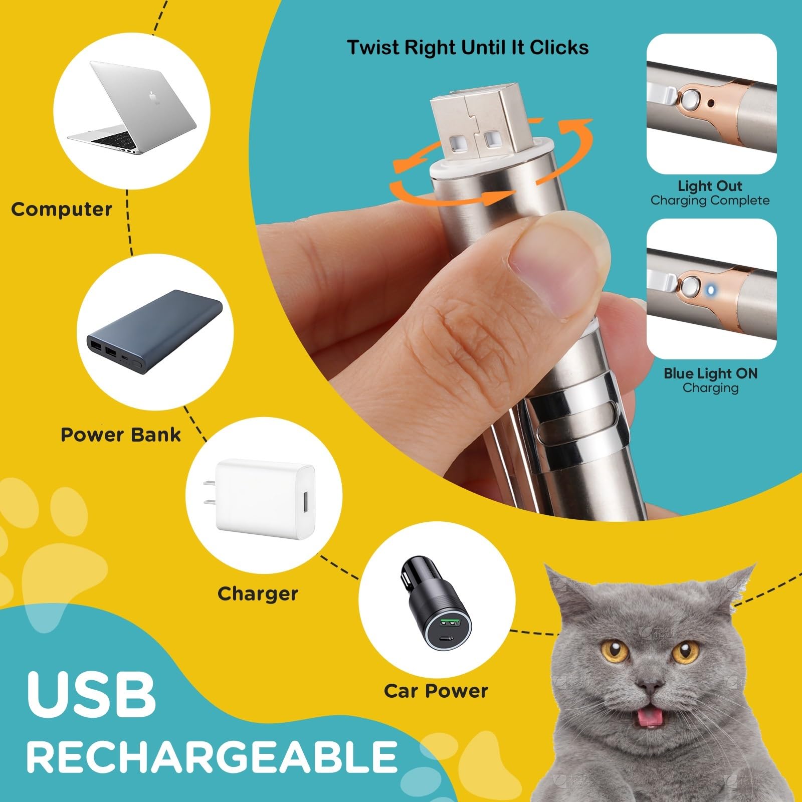 Koackl puntero-juguete gatos, patrones variados para mantener la atención.