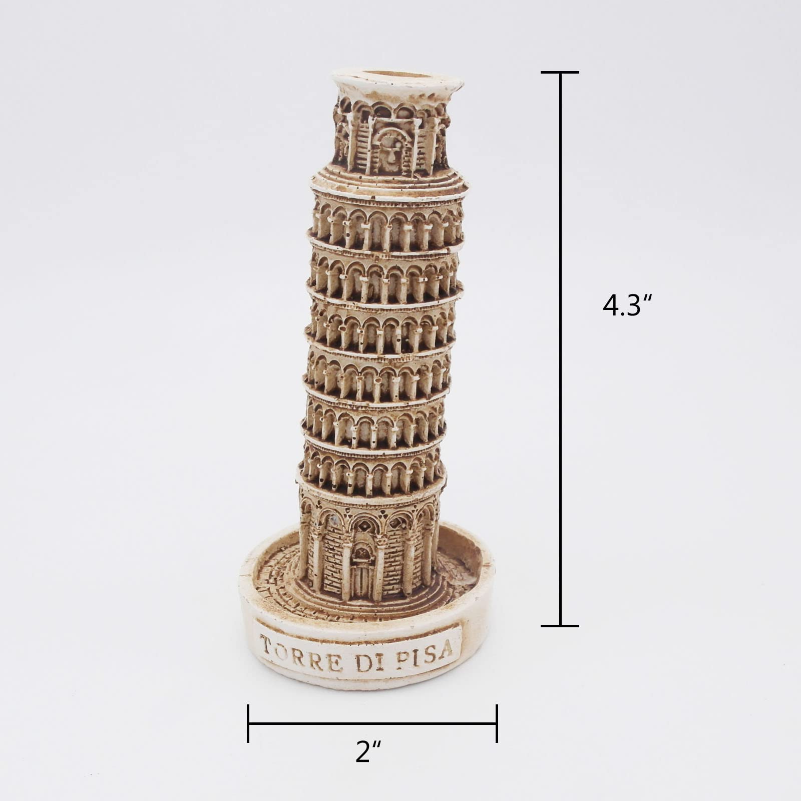 Dimensiones compactas de Kocris Casa Torre Pisa, 3,5 x 2,2 x 2,2 pulgadas para tanques.
