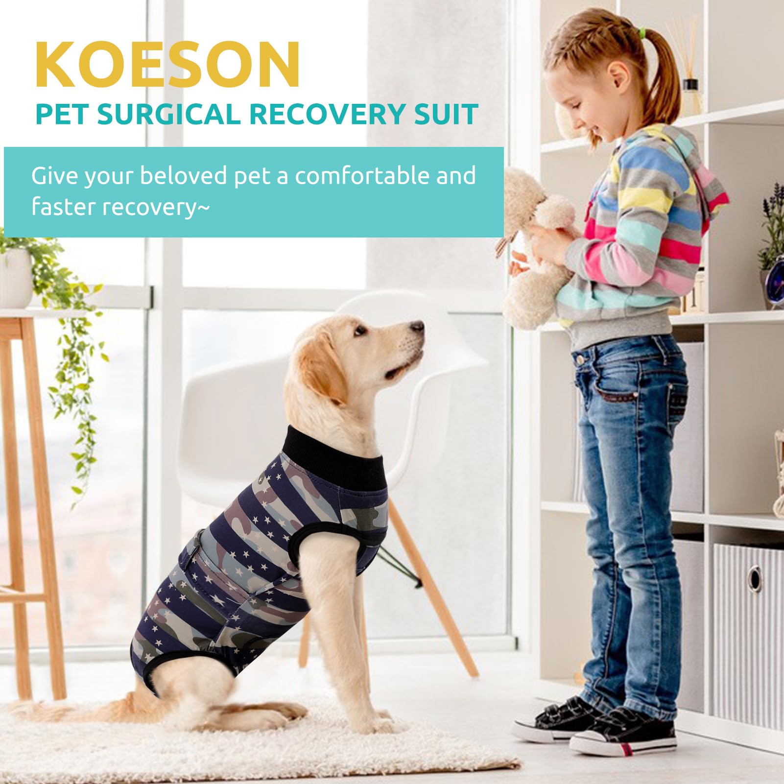 KOESON tejido suave y transpirable en perro durante recuperación